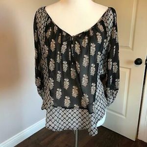 JOIE 100% Silk Chiffon Print Peasant Blouse SZ M